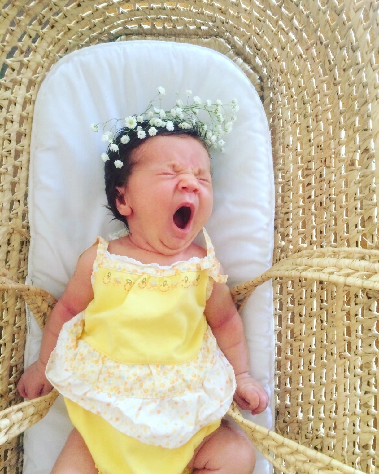 summer newborn wearing flower crown- babies born in june