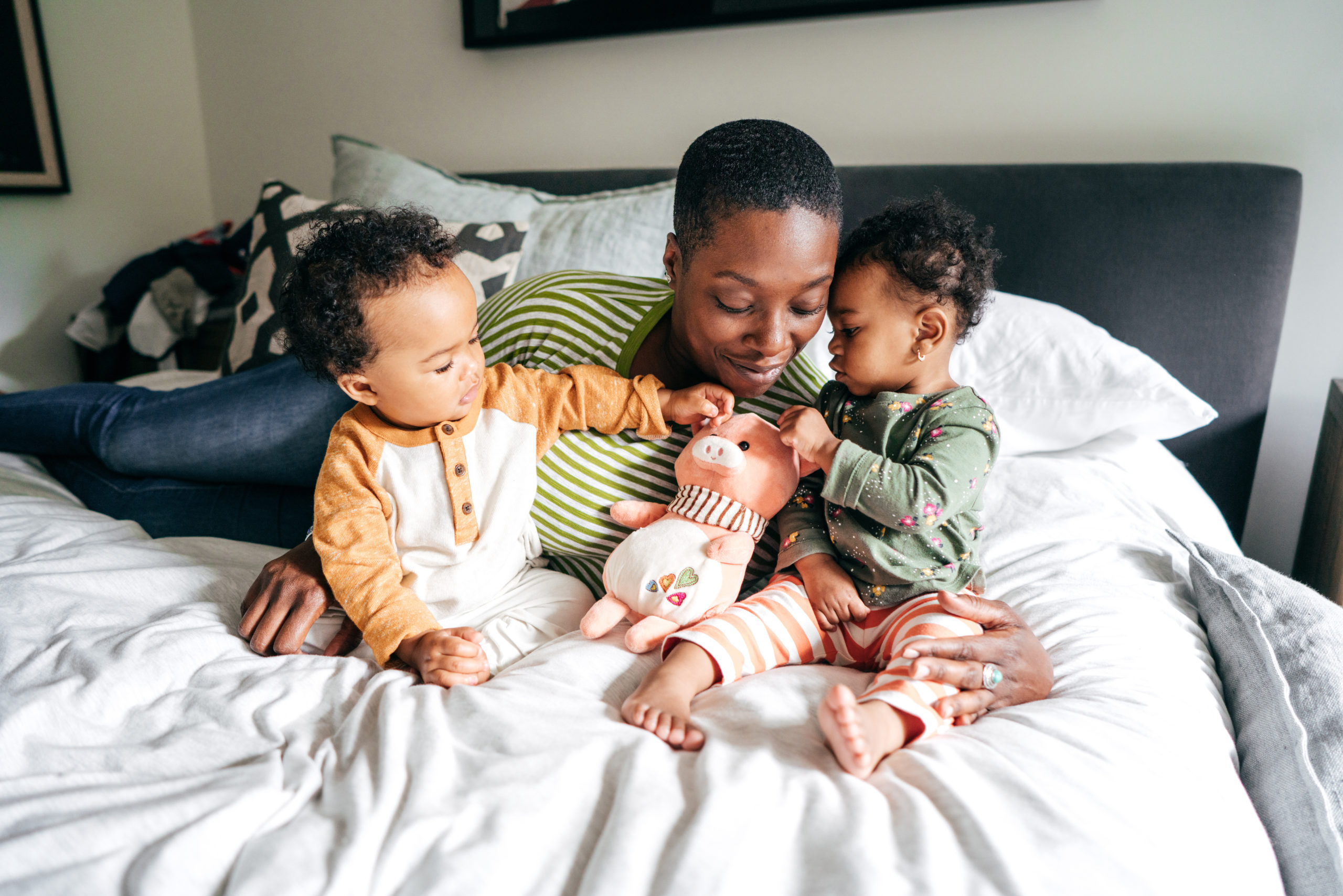 mom playing with two kids