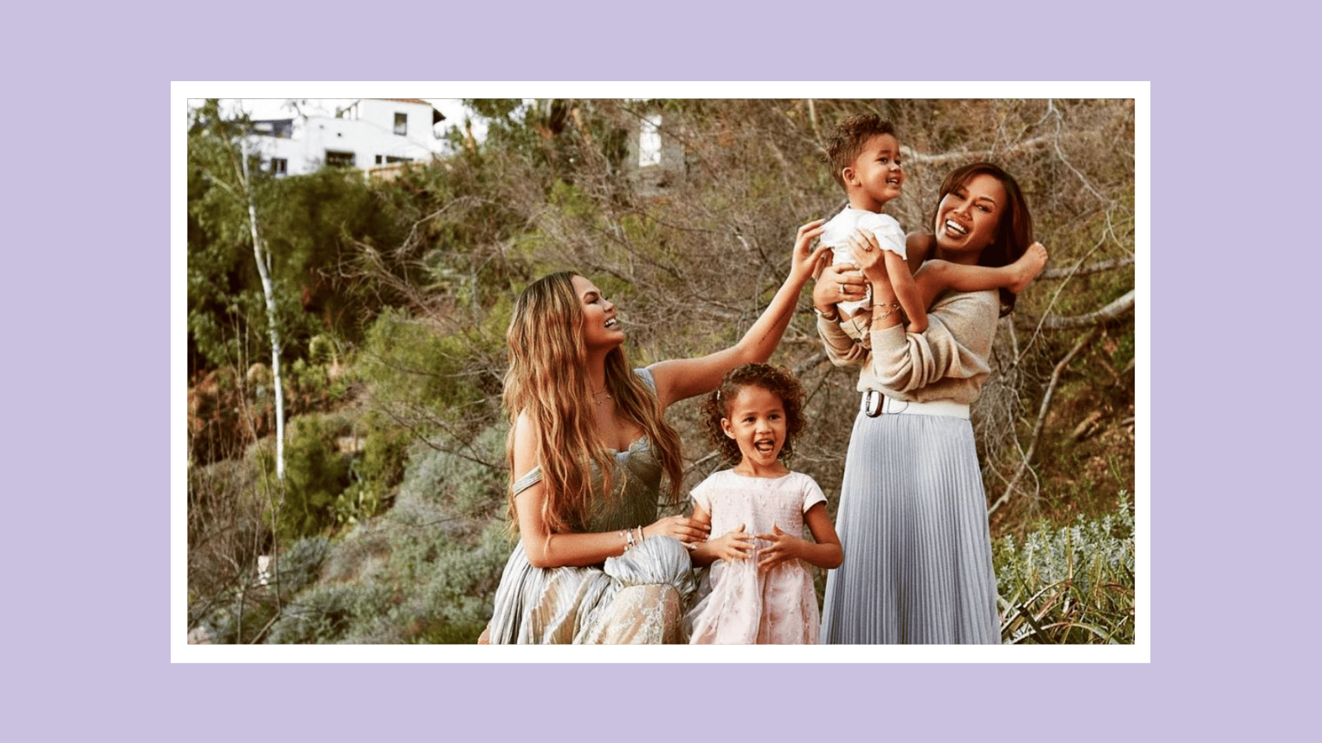 Chrissy Teigen with her two kids and mom