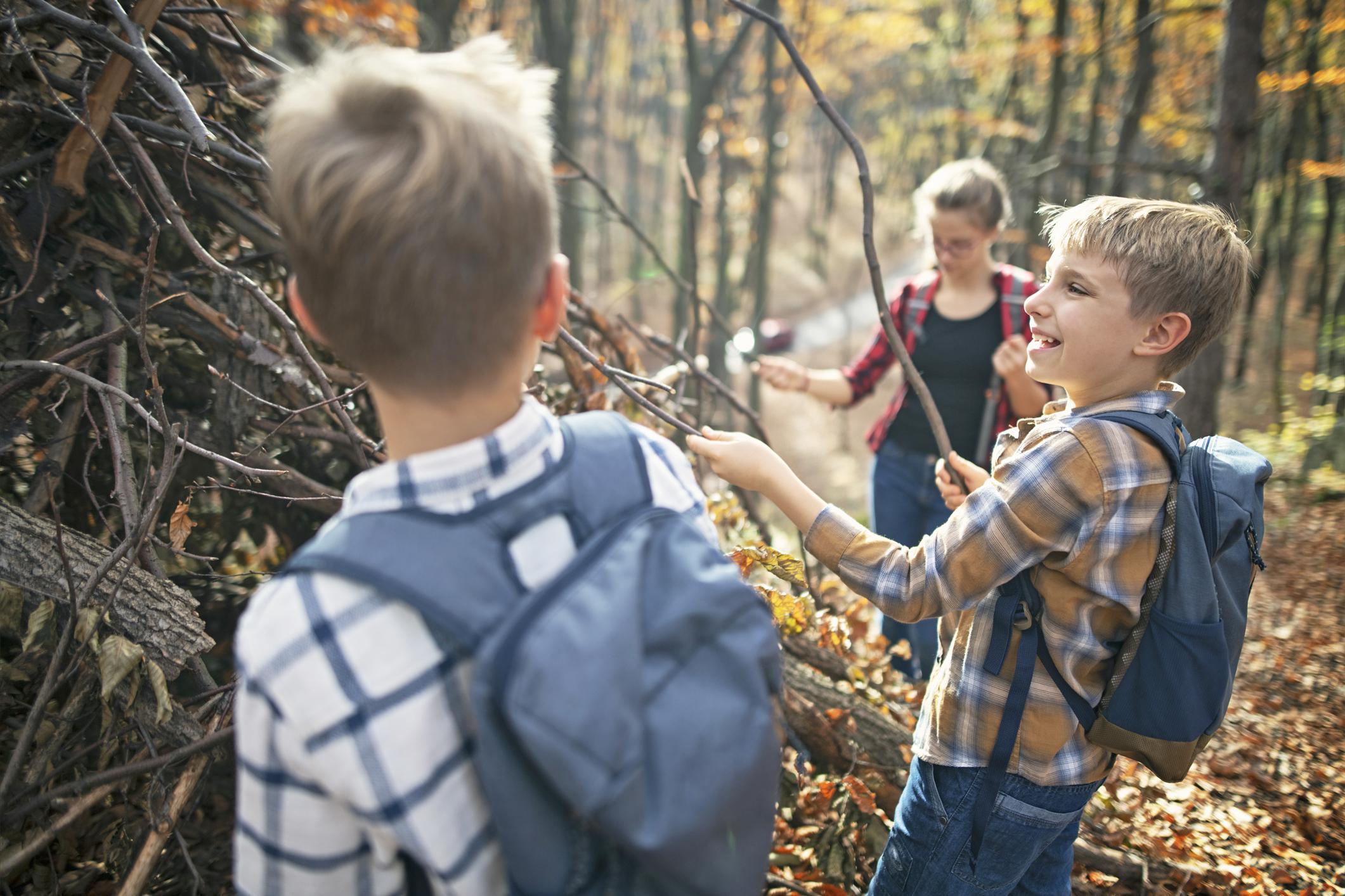 kids playing in the woods - forest kindergarten