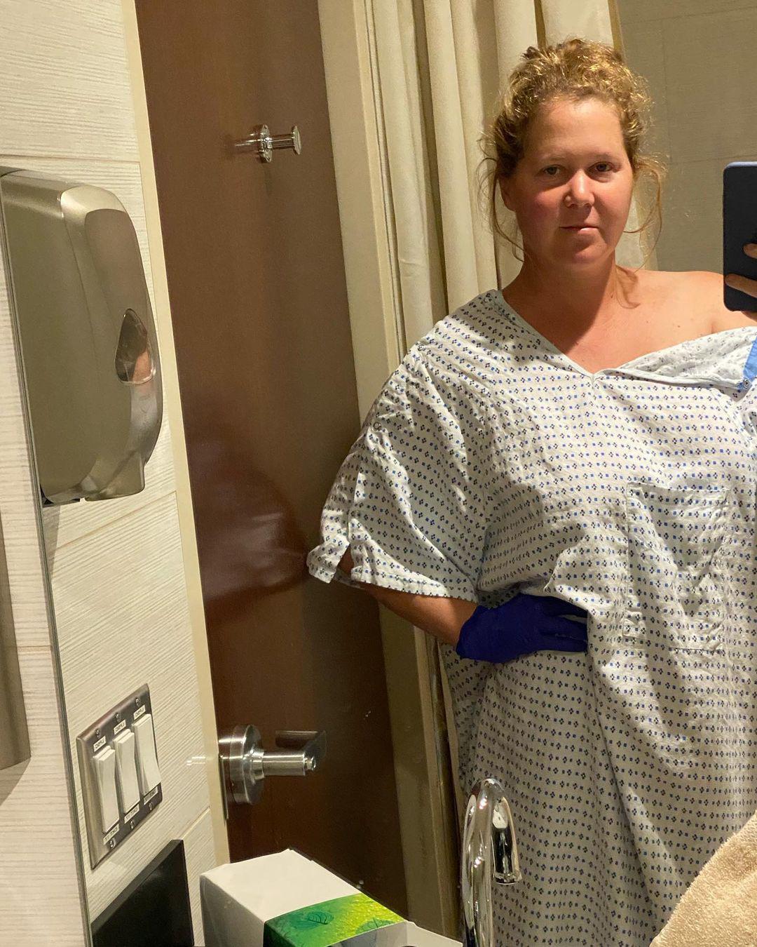 Amy Schumer selfie in a hospital gown