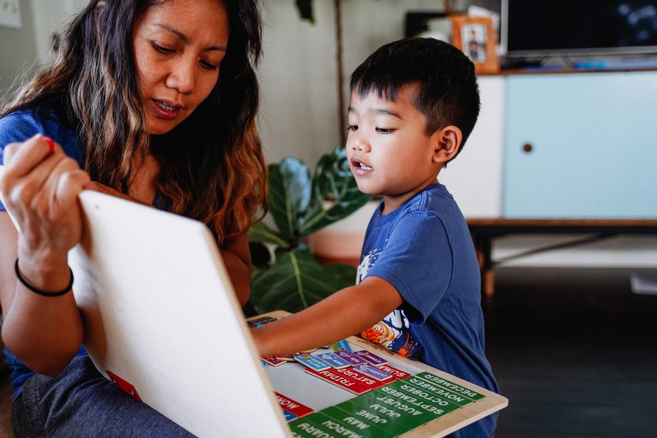 mom and son doing homeschool