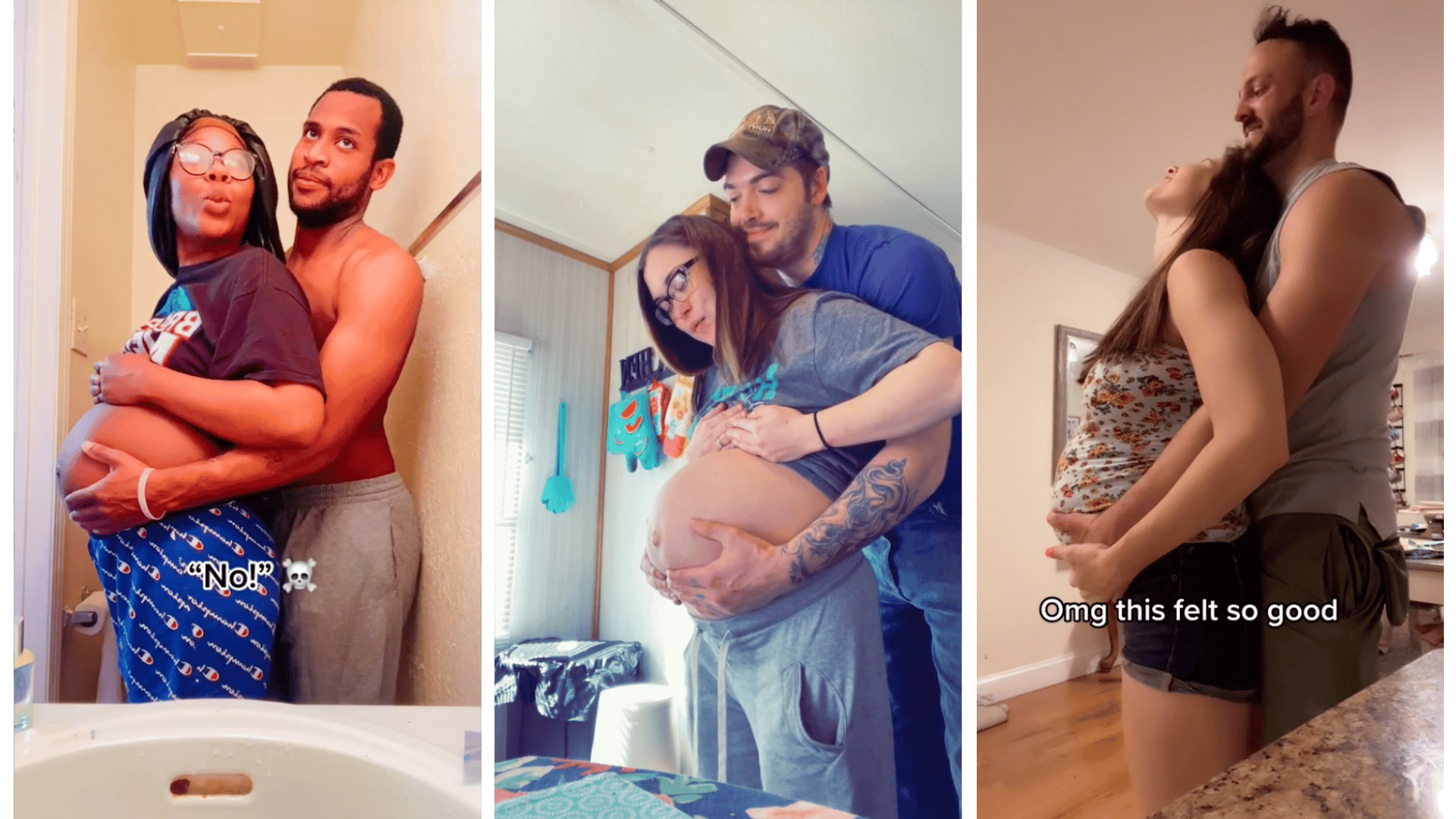 collage of men lifting their pregnant partner's belly
