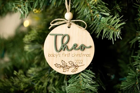 1st Christmas Wooden Personalized Ornament Motherly