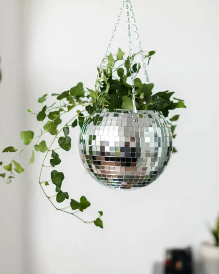 Bubblegum Stuff Silver Disco Ball Hanging Planter