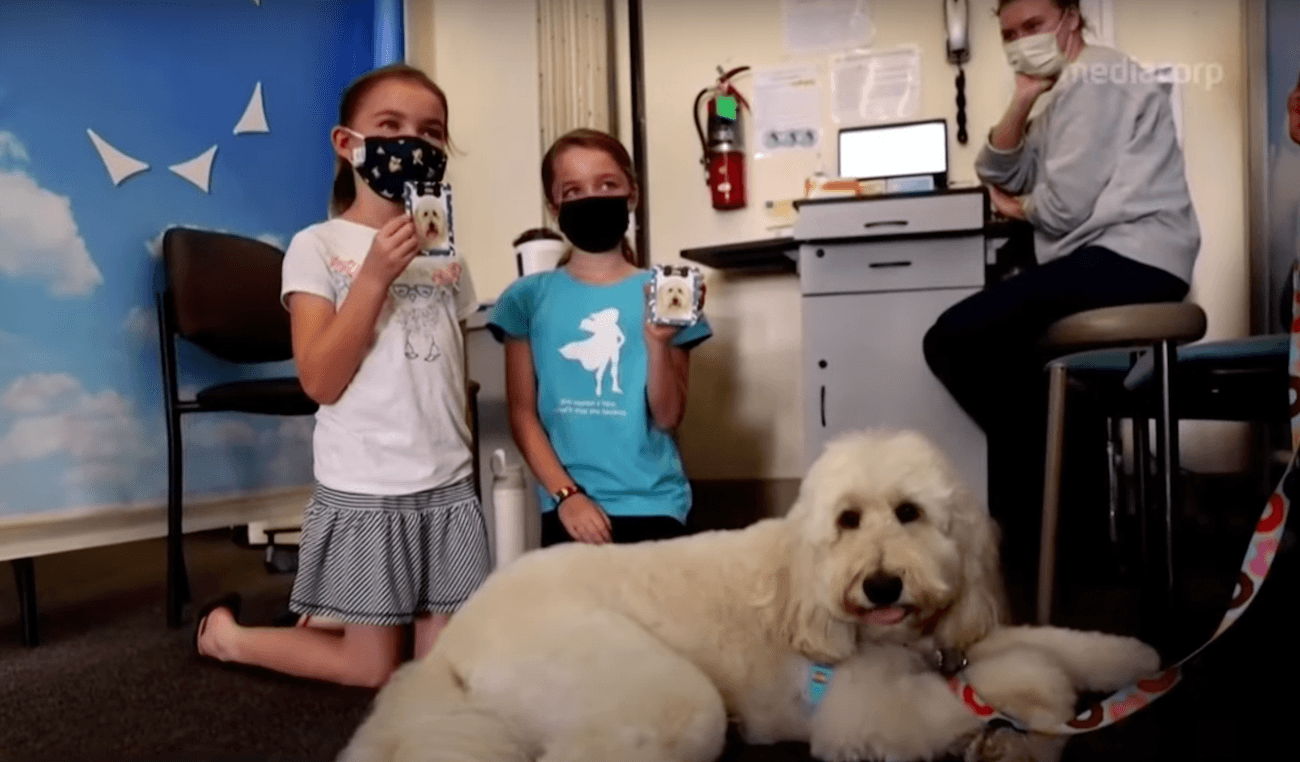 kids-getting-covid-vaccine-therapy-dog