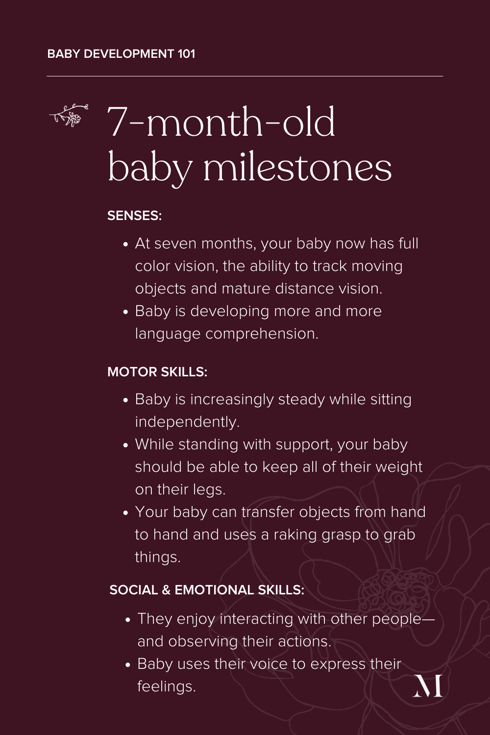 summary of 7-month-old baby milestones - sensory and motor development