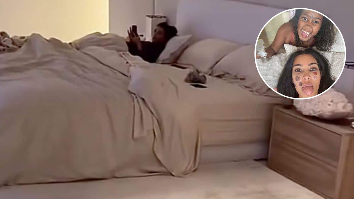 Kim Kardashian in bed during North's TikTok live