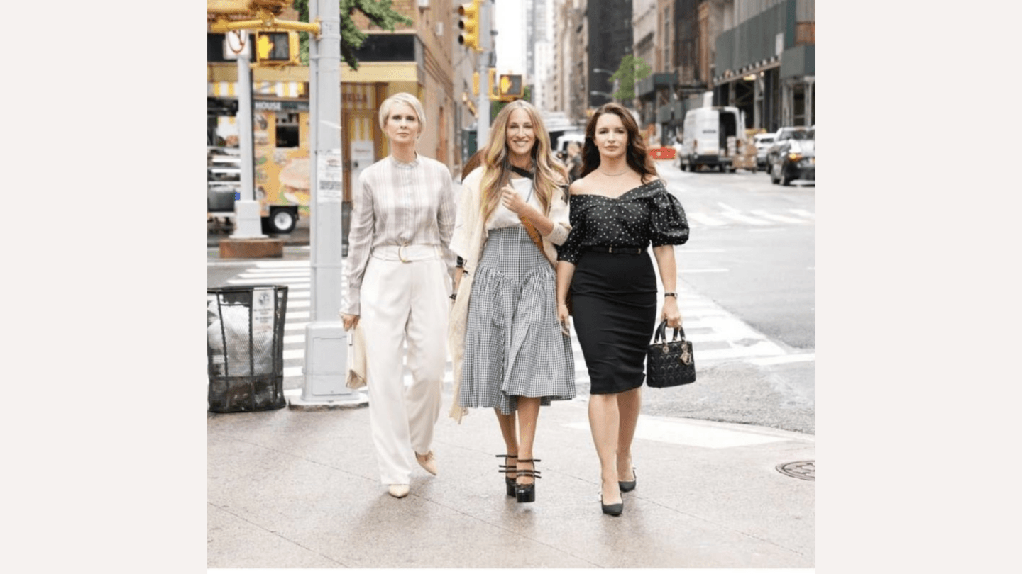 Cynthia Nixon, Sarah Jessica Parker, and Kristin David pose in character for 'And Just Like That'