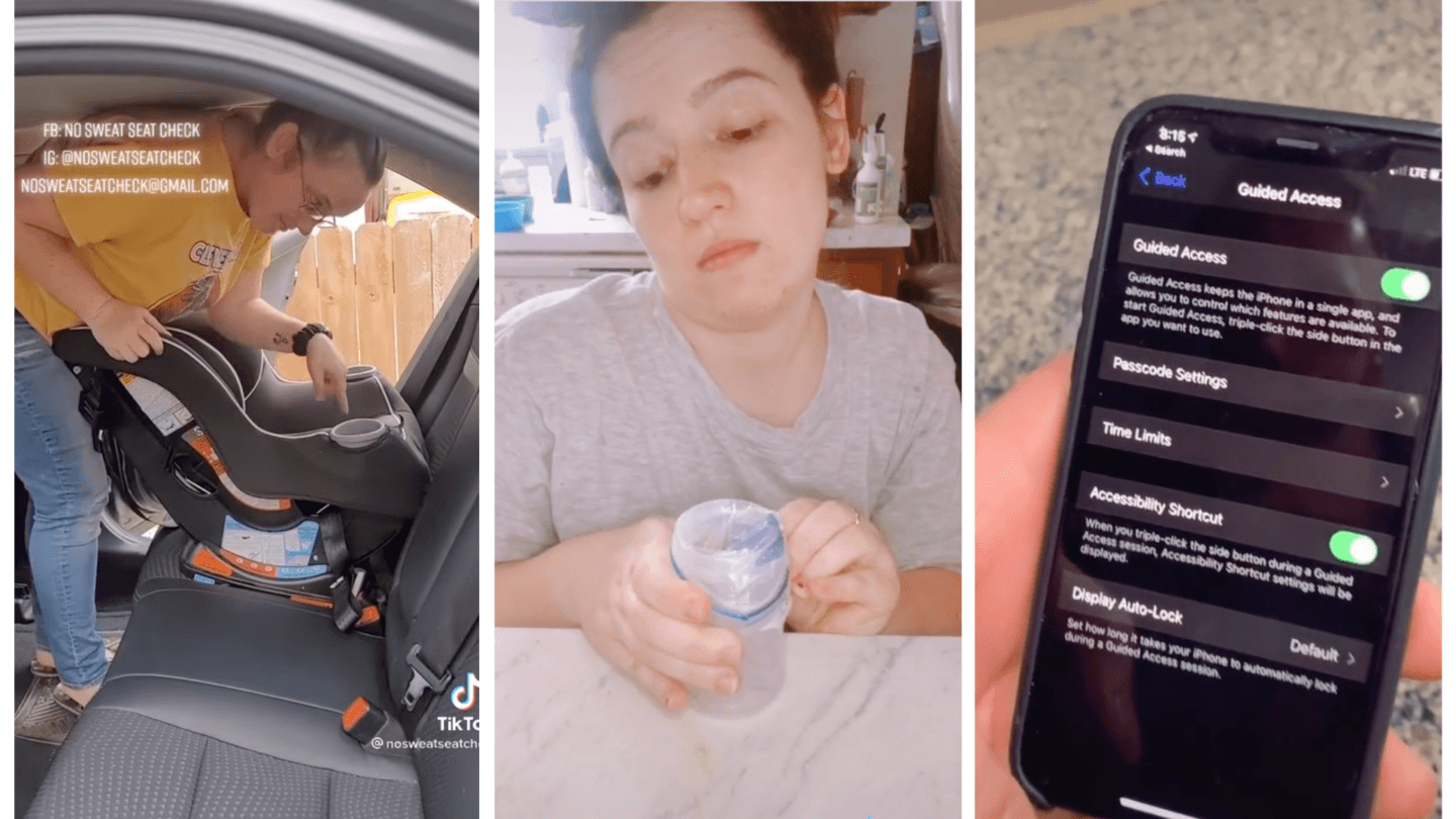Collage of viral hacks for parents