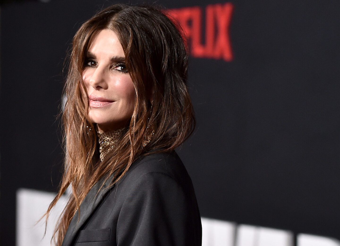 Sandra Bullock close-up on Netflix red carpet