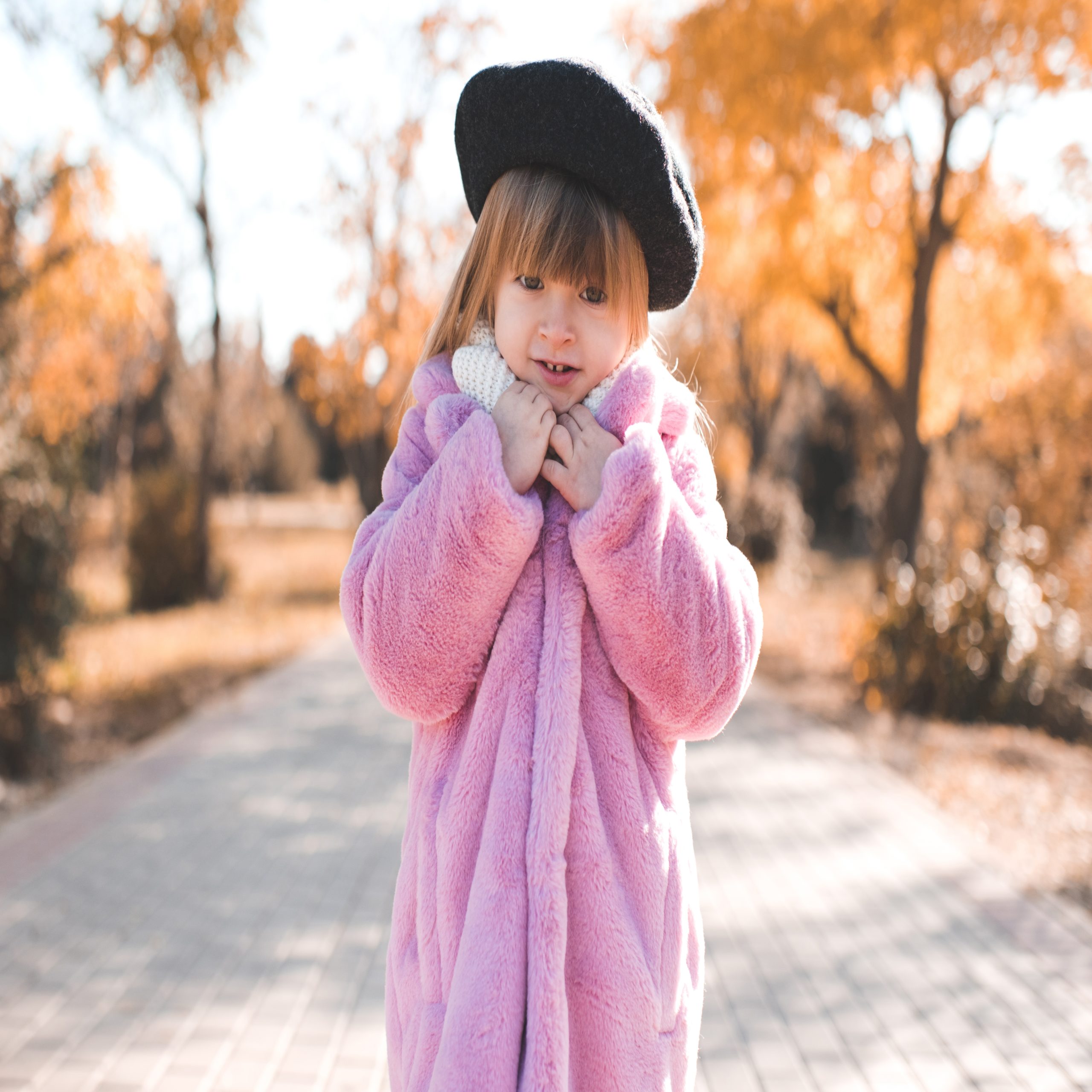 pretty kid girl 3 4 year old walk in autumn park wear fluffy winter coat over nature background close t20 ErERoZ scaled Motherly