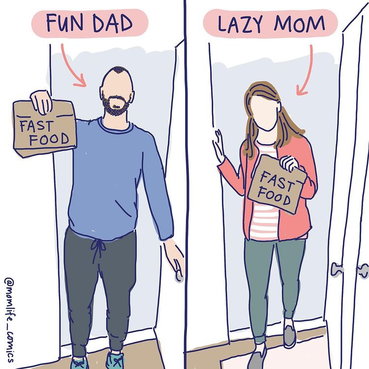 Viral Cartoon Highlights Parenting Double Standards - Motherly Viral Cartoon Highlights Parenting Double Standards - Motherly