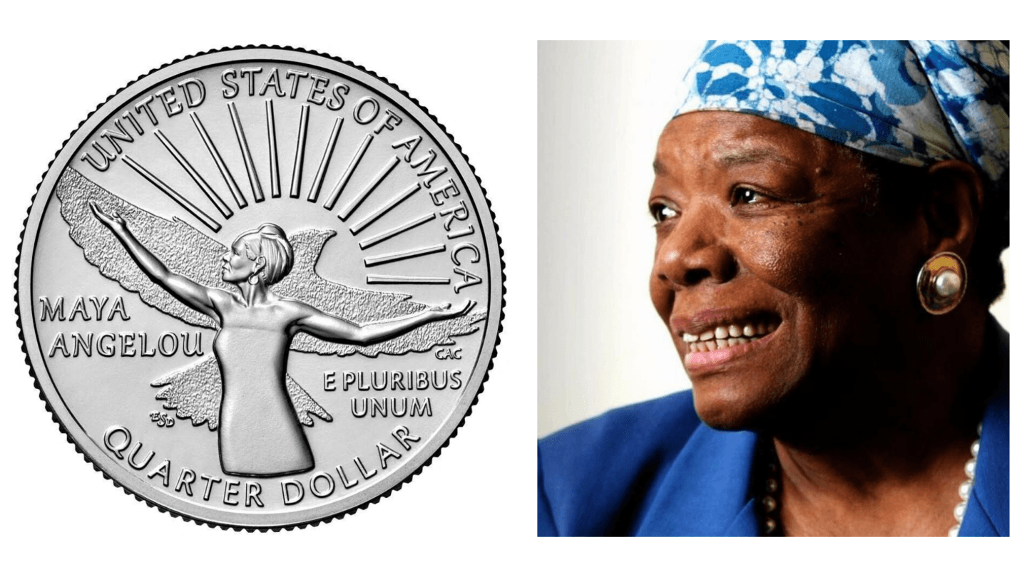 Maya Angelou side by side her US quarter