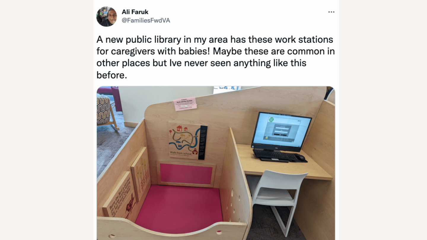 Photo of parent-friendly desk at library