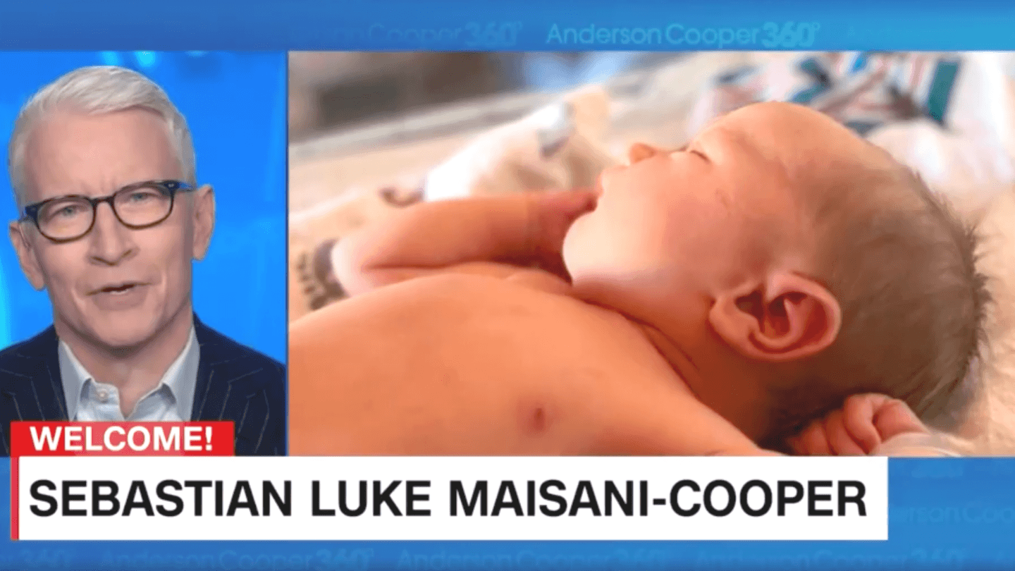 Anderson Cooper CNN screenshot with new baby