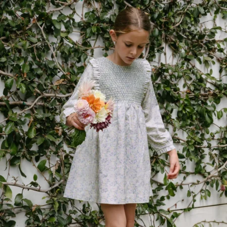 Minnow girls wildflower bouquet long sleeve ruffle pinafore dress