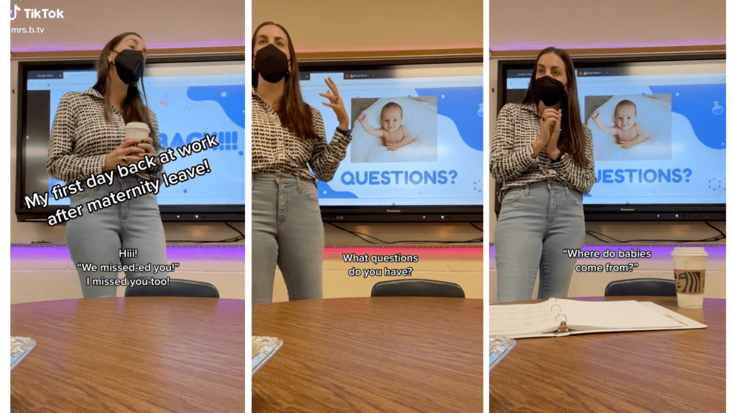 Teacher answering 'where do babies come from' in TikTok
