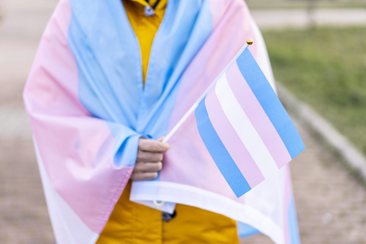 child covering herself with a flag