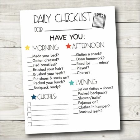 daily chore chart for kids