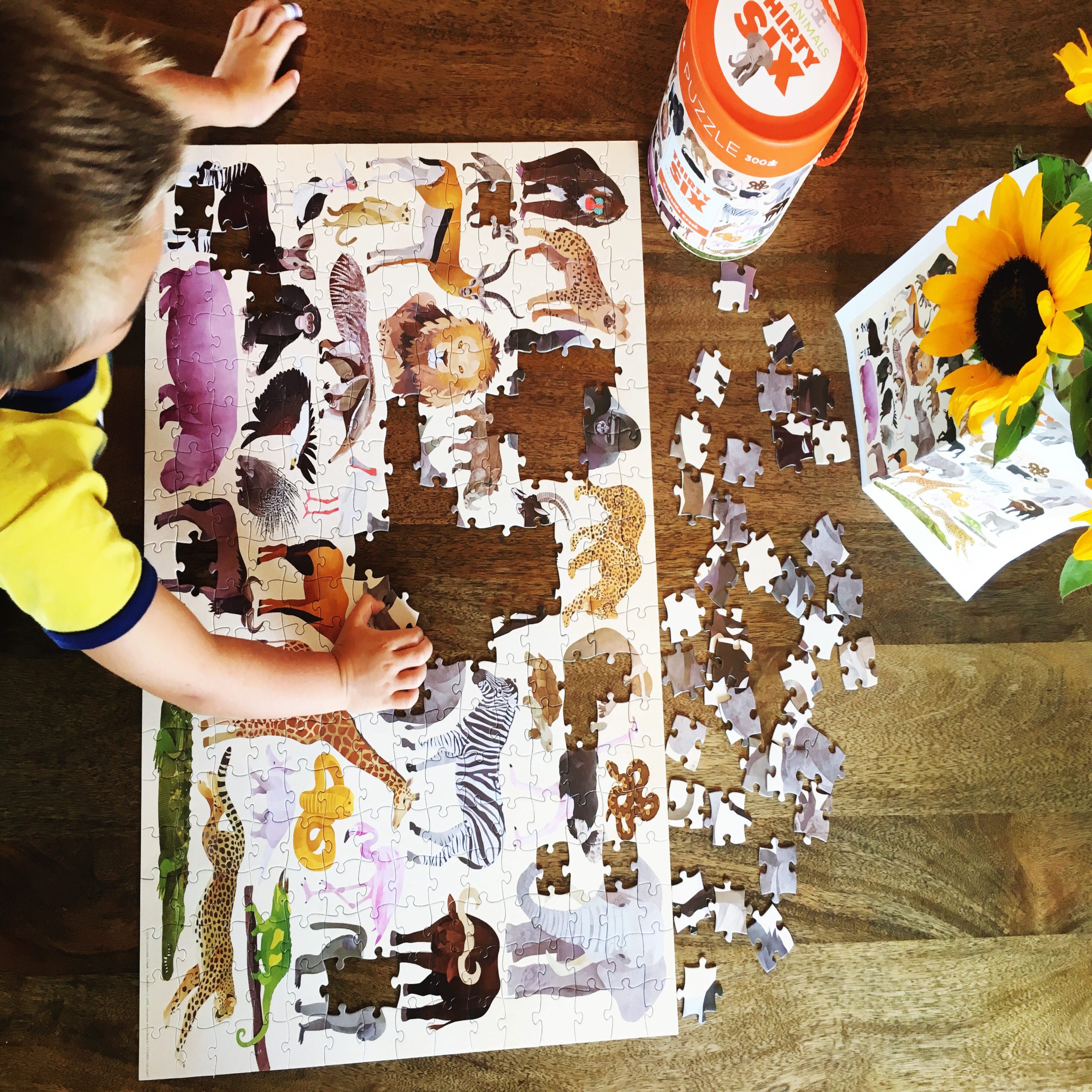 kid doing an animal puzzle