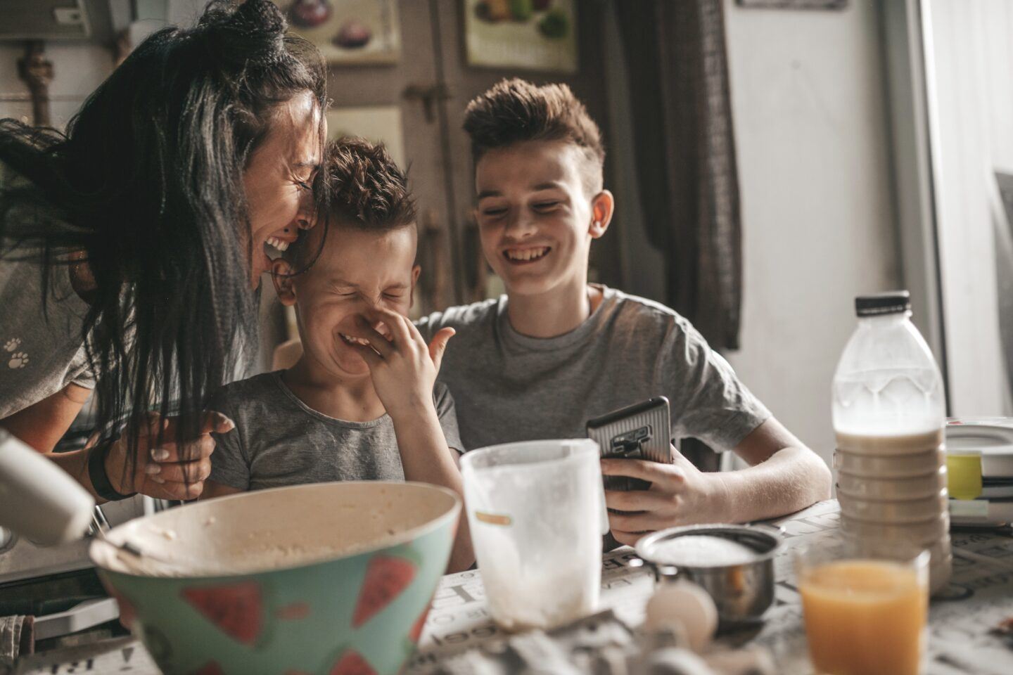 want for my children: mom baking with two sons