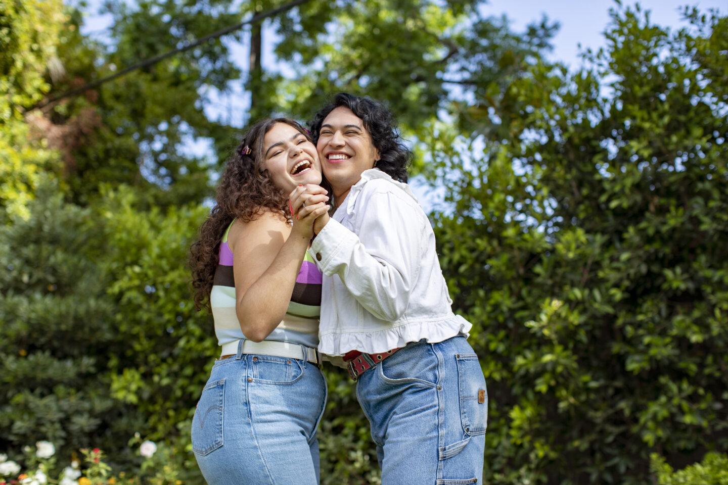two girls hugging