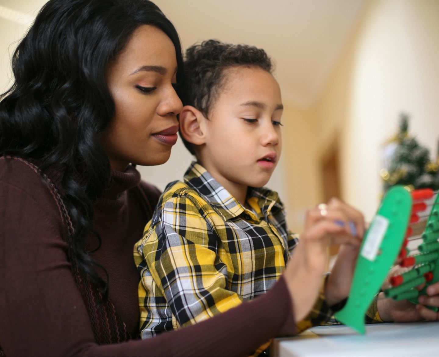 mom teaching son