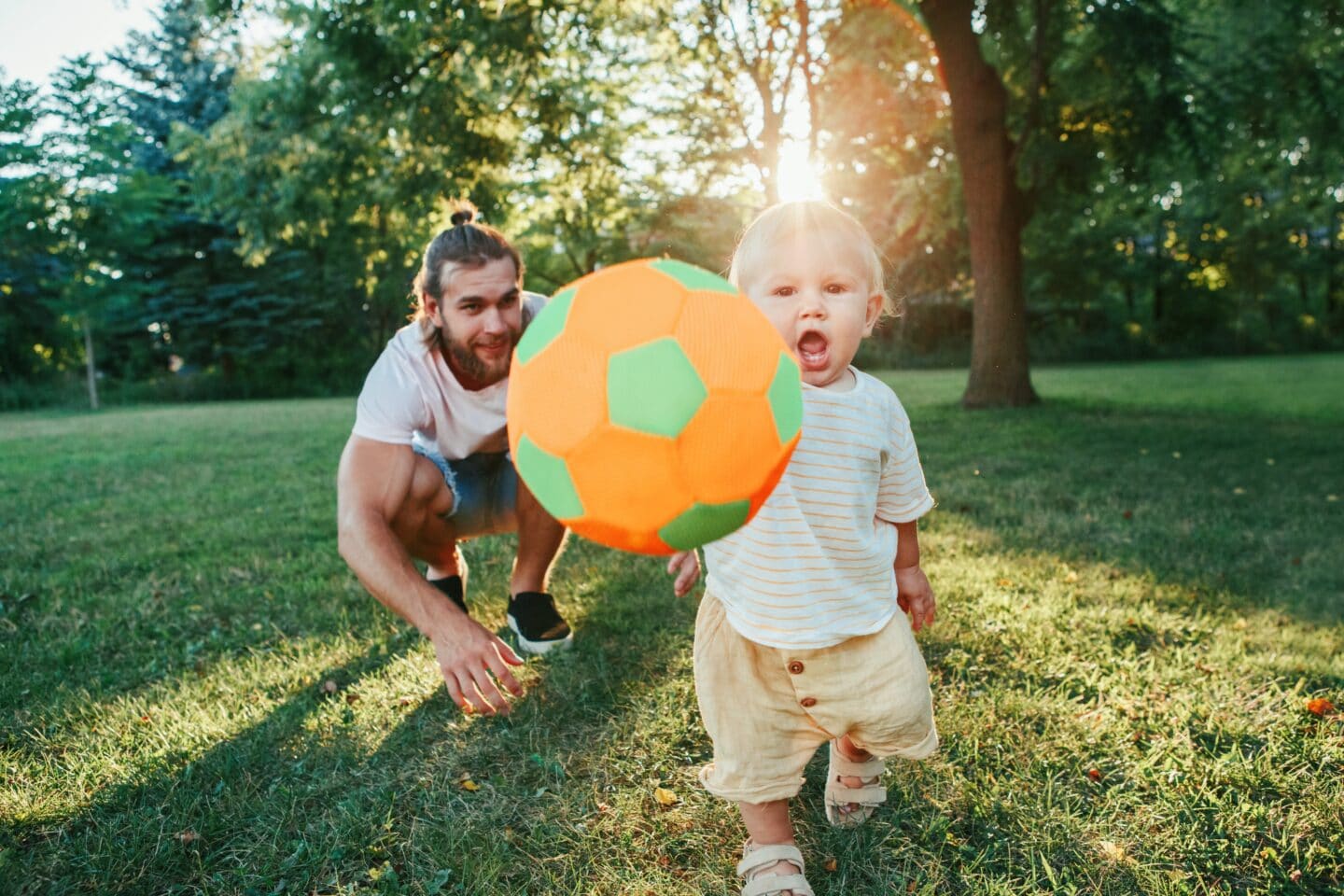 father baby child dad son toddler play ball outdoor active sport game soccer together fun young t20 Bm94aY Motherly