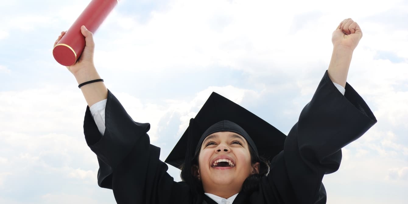 student in grad cap celebrating graduation- elementary school graduation