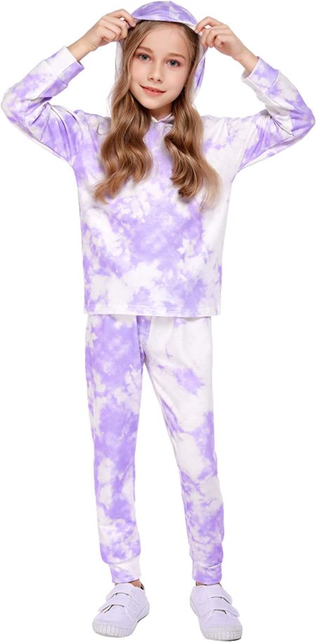 Arshiner Girl's 2 Piece Tie-dye Pullover Hooded Sweatshirt Set