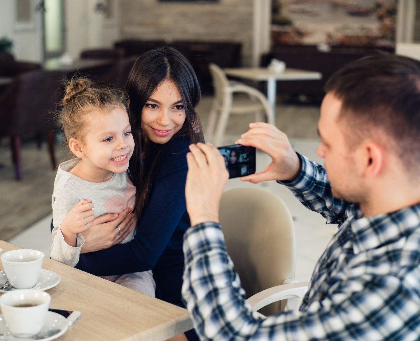 dad taking photo of wife and daughter - pictures of us