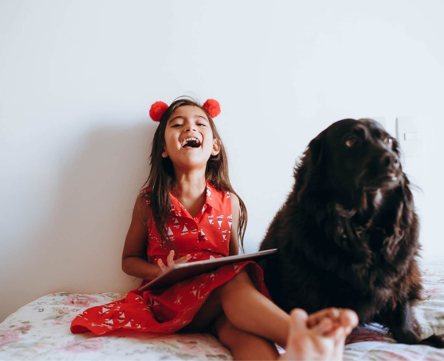 laughing girl with dog-pet proof