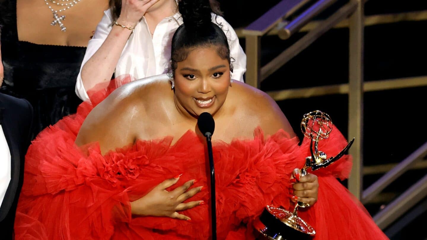 Lizzo giving acceptance speech at Emmys 2022