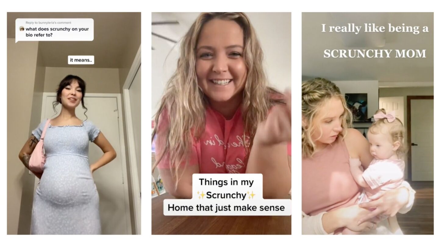 Screenshots of scrunchy moms (crunchy mom + silky mom) on TikTok