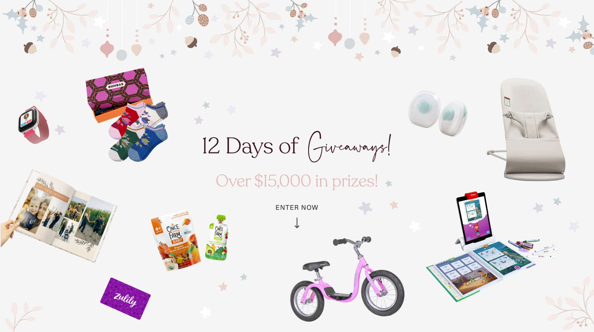 12 Days of Giveaways hero image with prizes scattered