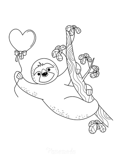 heart coloring pages cute sloth heart balloon 400x518 1