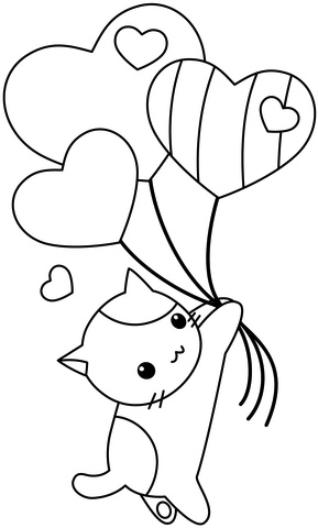 kawaii kittie with balloons coloring page Motherly