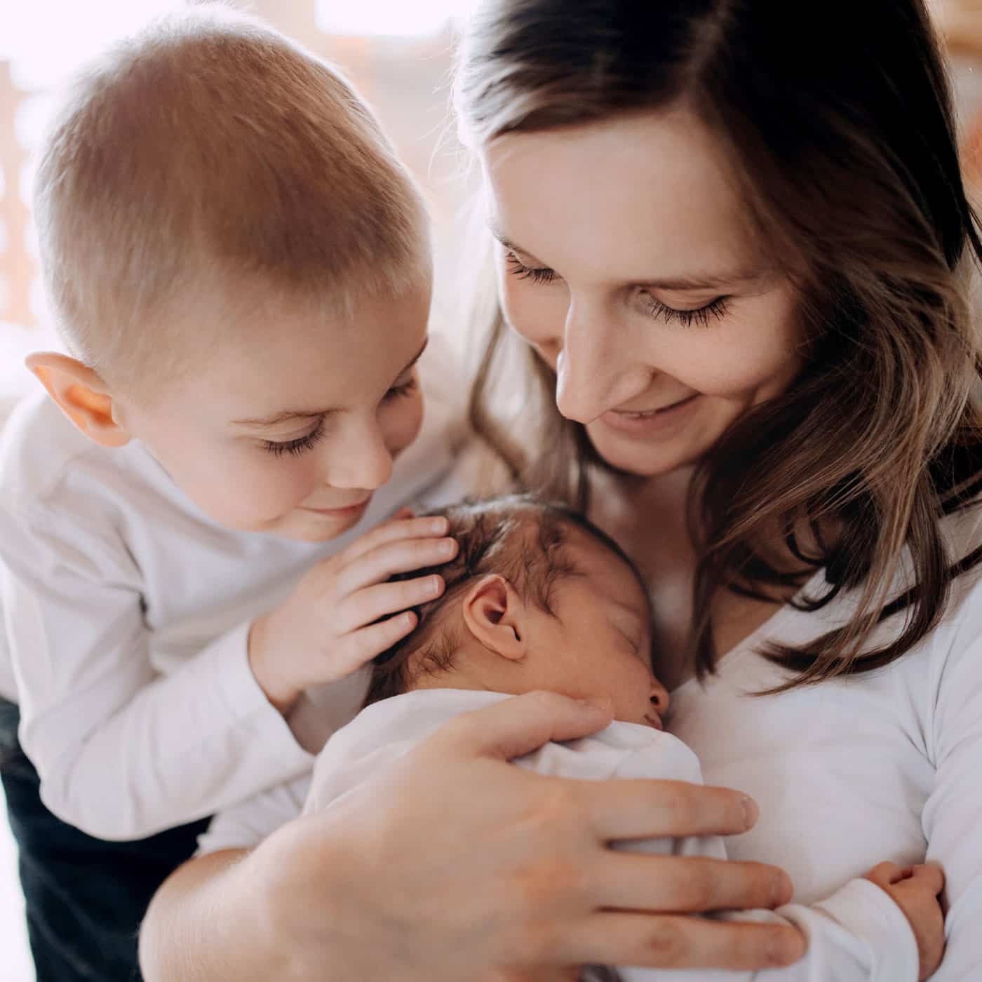 Mom with baby and son