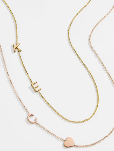 14K Yellow Gold Heart Dainty Letter L Initial Name Monogram Necklace Charm