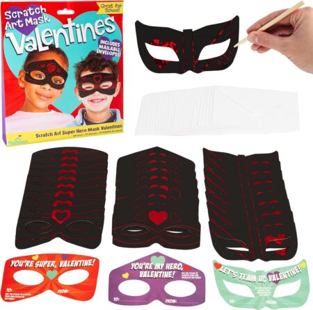 Super Hero Masks Scratch Art Valentines