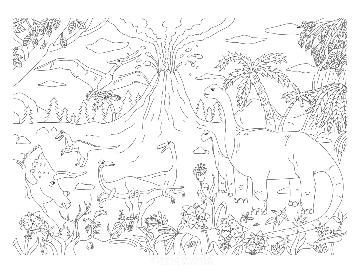 dinosaur coloring pages dinosaur scene with erupting volcano