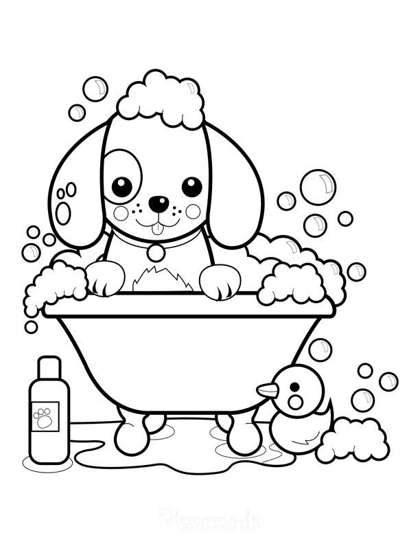 dog coloring pages cute puppy in bath bubbles Motherly