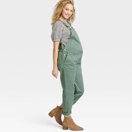 olive green maternity overalls