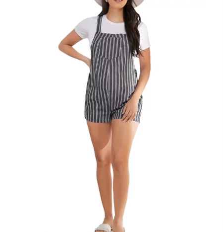 striped overall maternity shorts