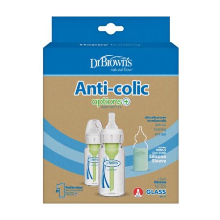 Dr. Brown’s Anti-Colic Options+™ Narrow Glass Baby Bottle with Silicone Sleeve