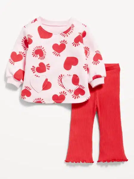 Old Navy Heart-Print Tunic Sweatshirt and Flare Leggings Set