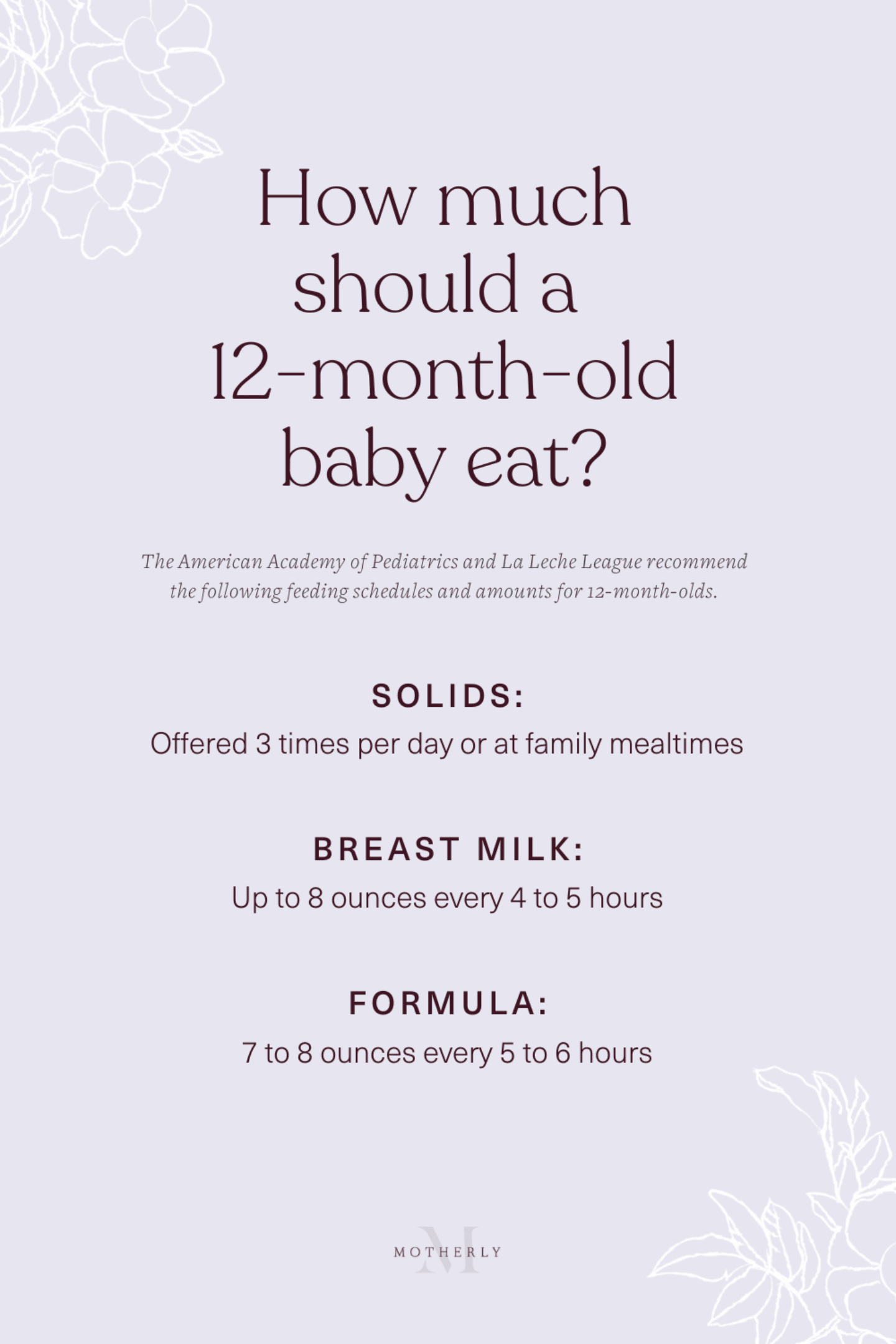 printable summary of 12-month-old baby feeding guide - breast milk and formula
