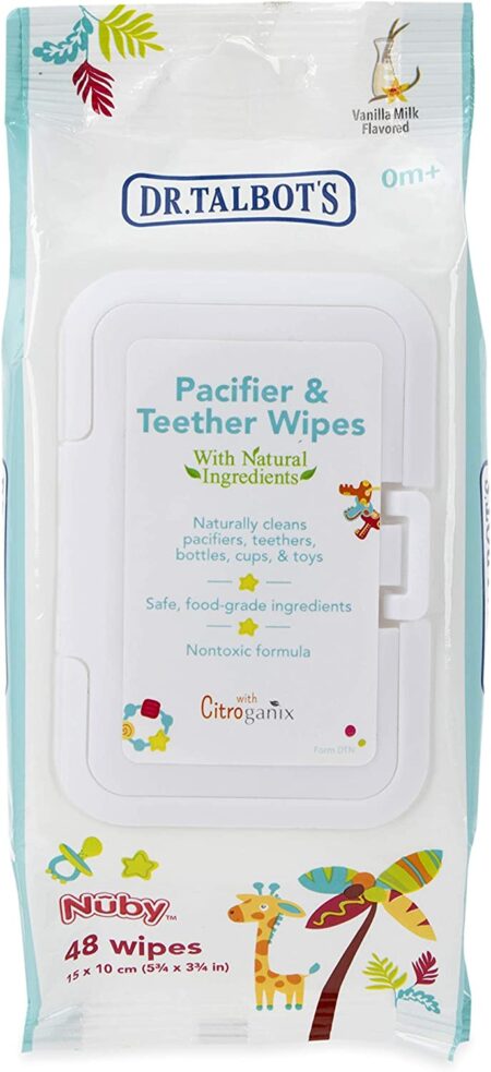 Dr. Talbot's Pacifier and Teether Wipes, one of Motherly's must-haves for 8-month-old babies
