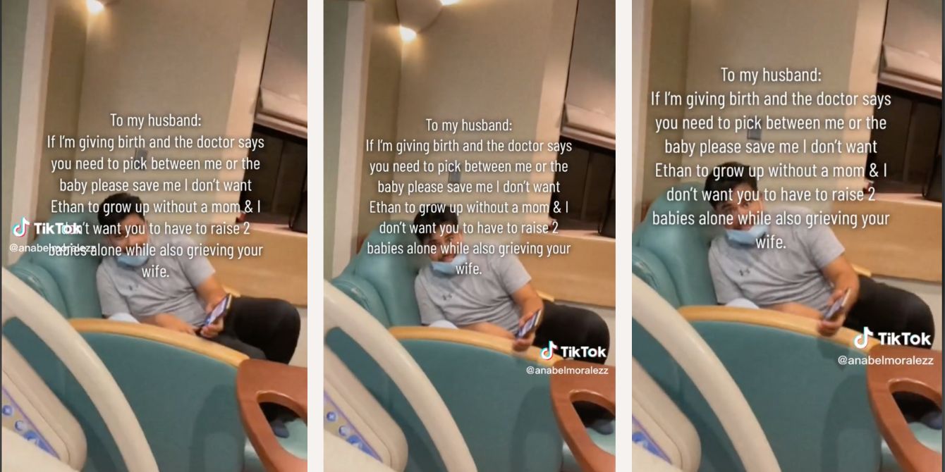 collage of husband and wife at the hospital- moms ask partners to save them during childbirth